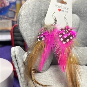 Custom Handmade Feather Earrings - Pink and Brown